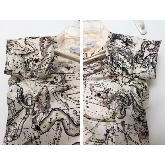 Rosetta Getty Astrology Zodiac Signs Map Print Silk Shirt Blouse Beige 2022 6 - Picture 15 of 16